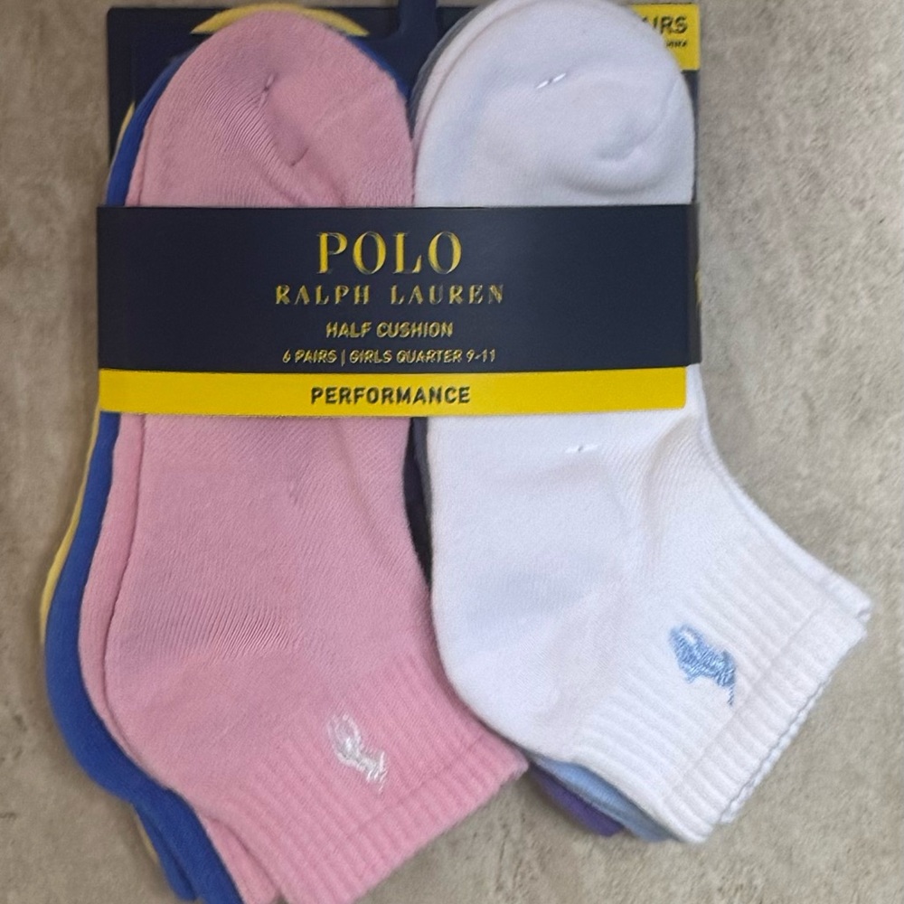 Polo Ralph Lauren Girls Sport Quarter Socks, 6-Pack - Picture 6 of 11